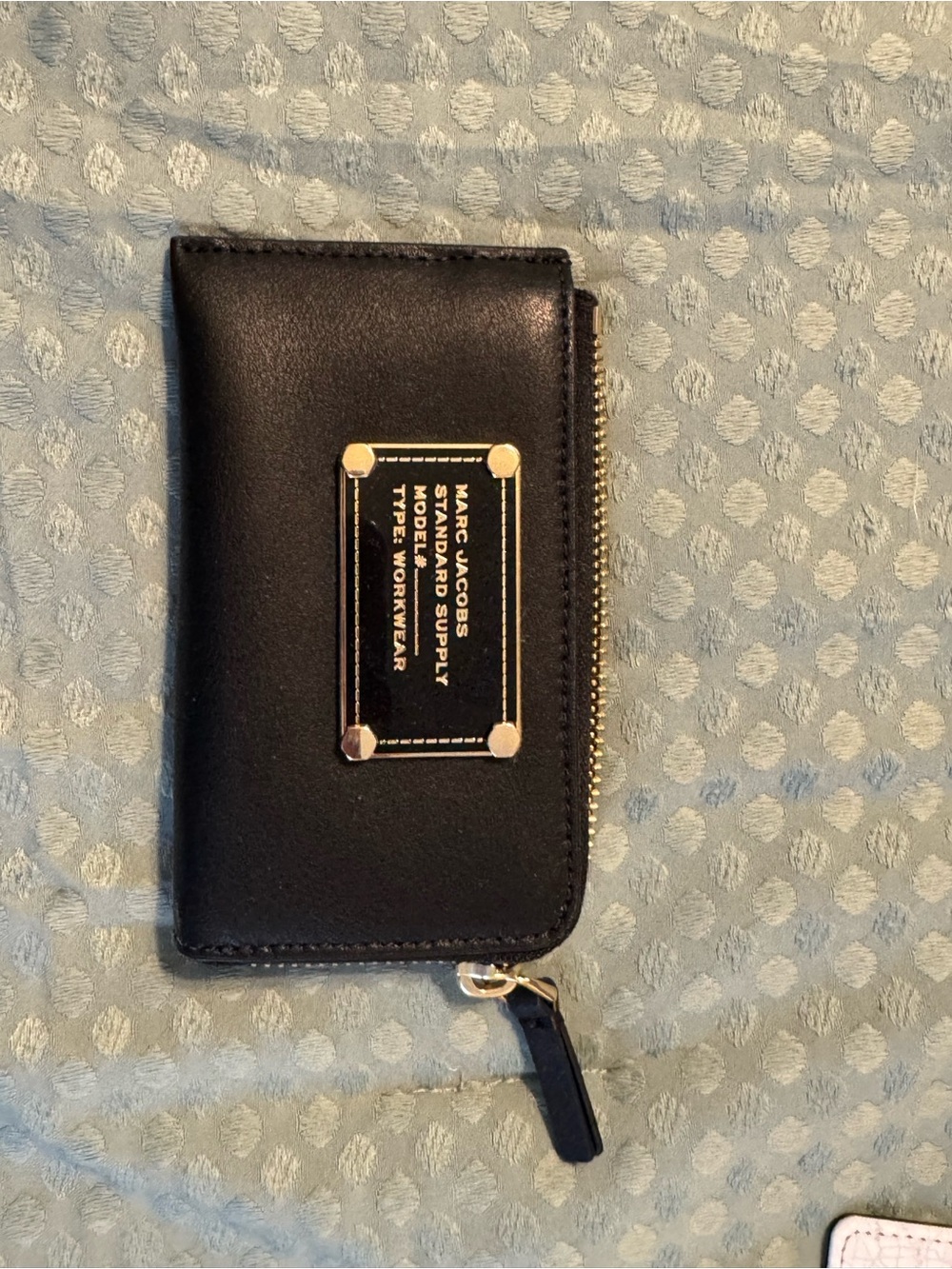 Marc Jacobs Black Leather Zip Card Holder with Gold Hardware